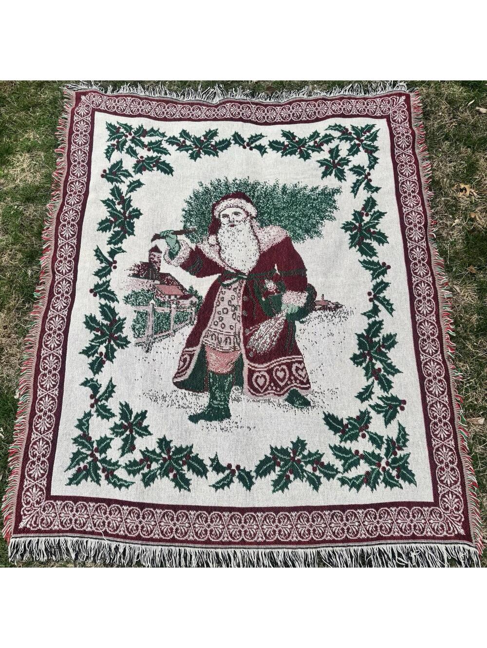 Vintage Santa Clause Christmas Holiday Tapestry 65x52 Blanket
